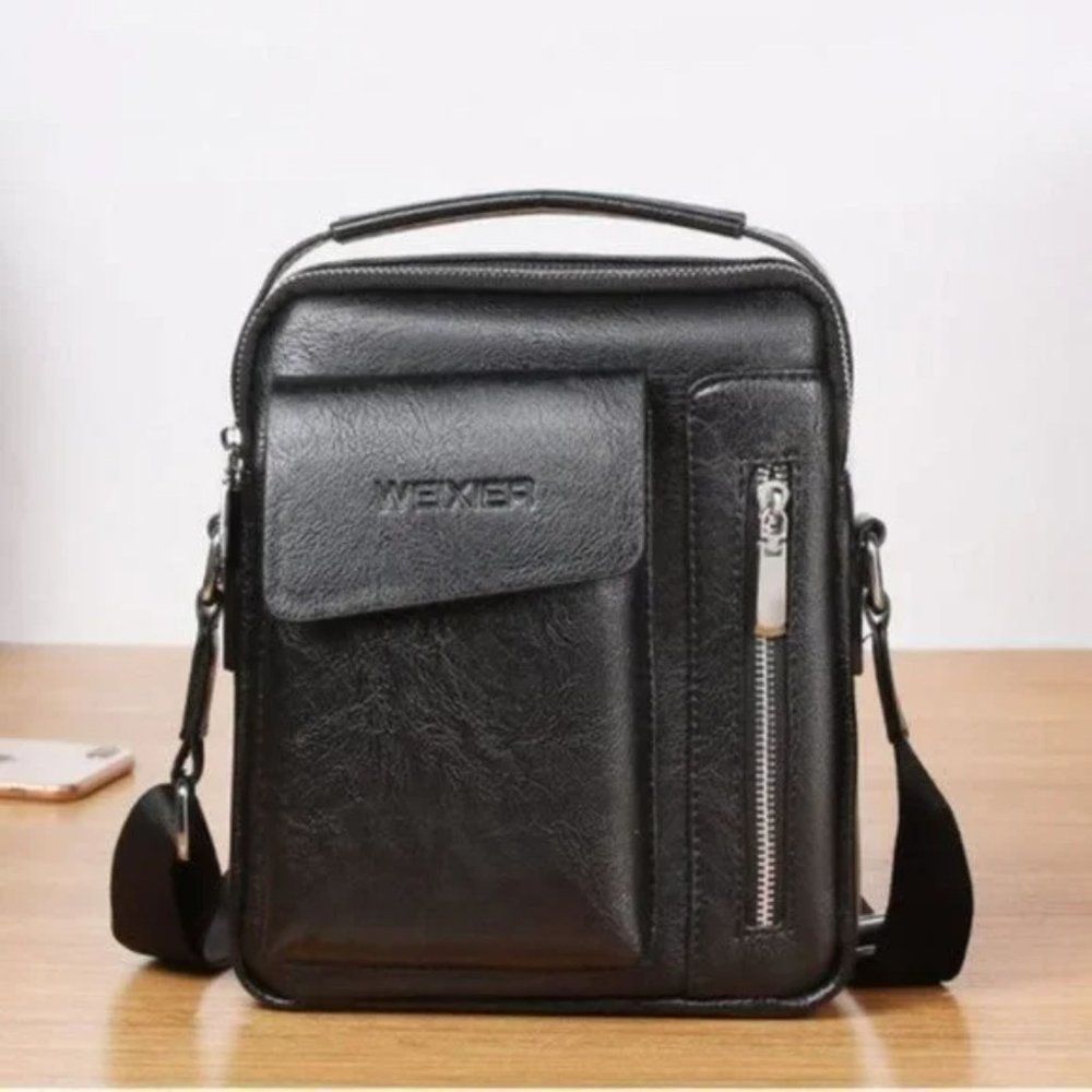 New Men's Small Crossbody PU Leather Black 01